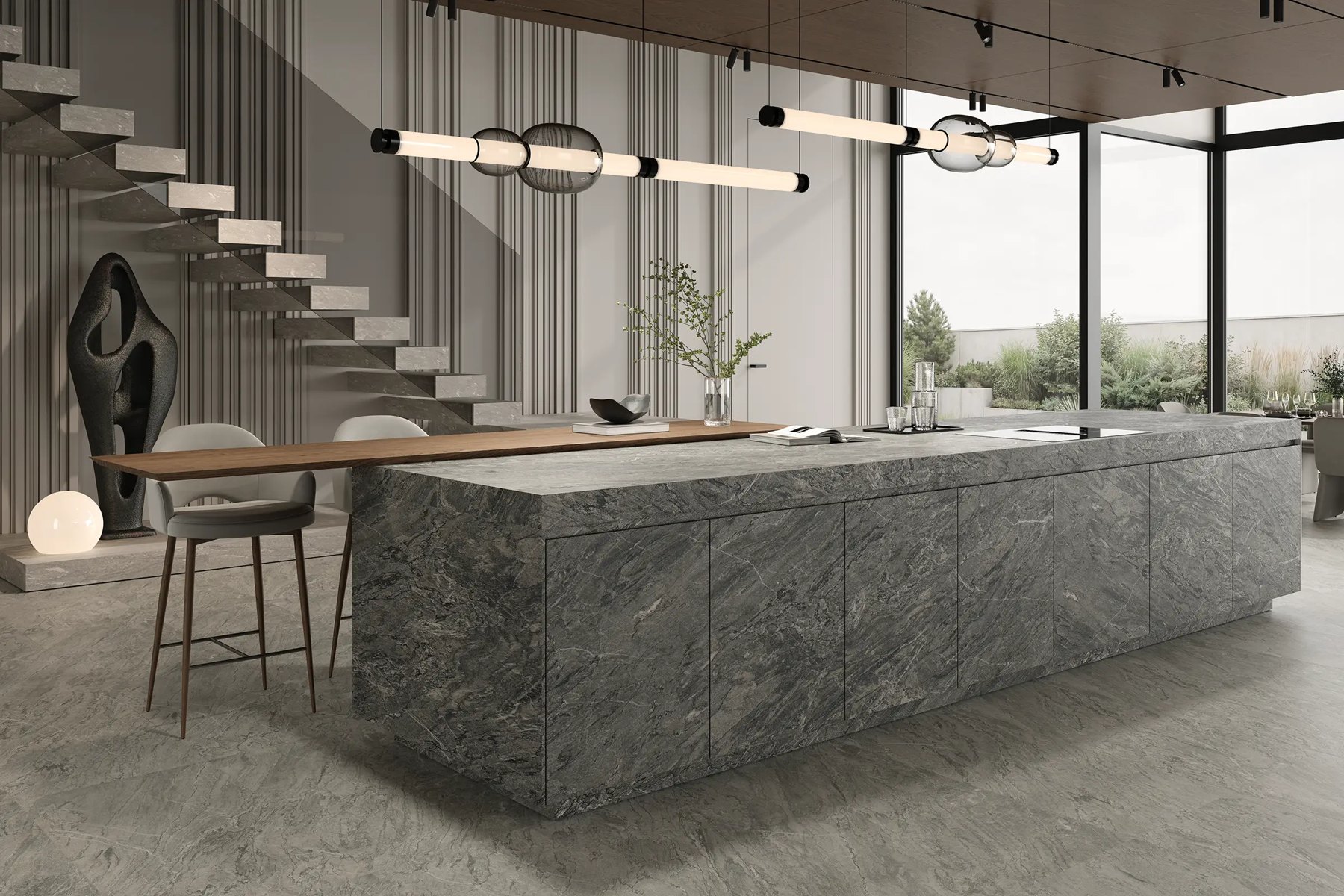 Слэб из керамогранита Argento Grey, 163×323 см, 12 мм, матовая (DF)
